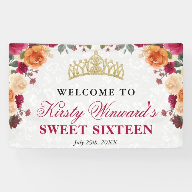 Red and Orange Fall Autumnal Flowers Sweet 16 Banner (Horizontal)