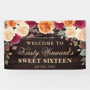 Red and Orange Fall Autumnal Flowers Sweet 16 Banner