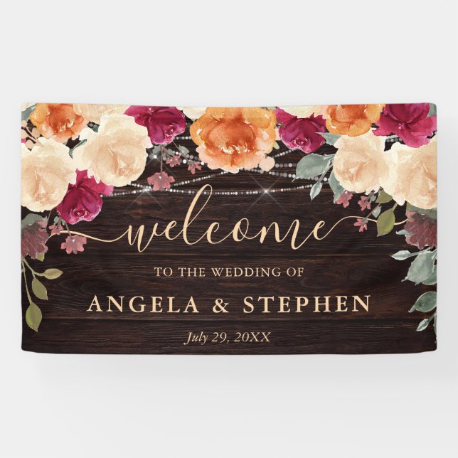 Red and Orange Fall Autumnal Flowers Wedding Banner (Horizontal)