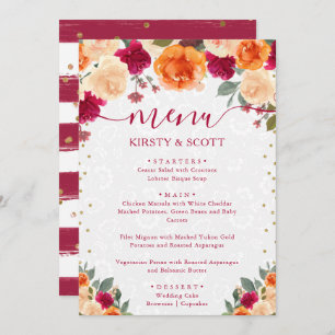 Red and Orange Fall Autumnal Flowers Wedding Menu