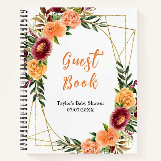 Red and Orange Floral Baby Shower Guest Book (Front)