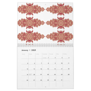Red and orange floral design with ornamental graph calendar