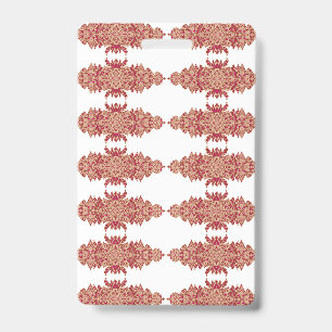 Red and orange floral design with ornamental graph ID badge