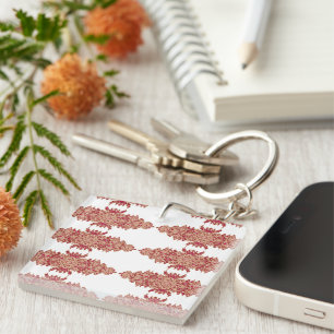 Red and orange floral design with ornamental graph key ring