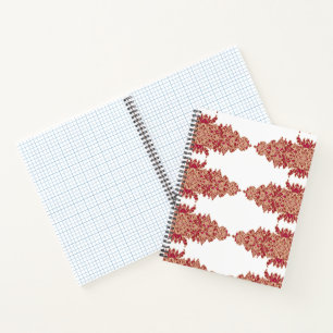 Red and orange floral design with ornamental graph notebook