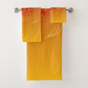 Red and Orange Floral Mandala Art Bath Towel Set
