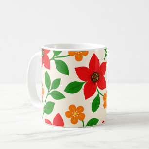 Red and Orange Flowers with Green Leaves Coffee Mug