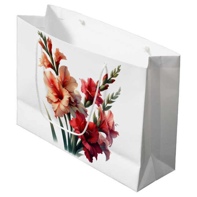 Red and Orange Gladiolus Floral Large Gift Bag (Front Angled)