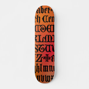 Red and Orange Gothic Letters Skateboard