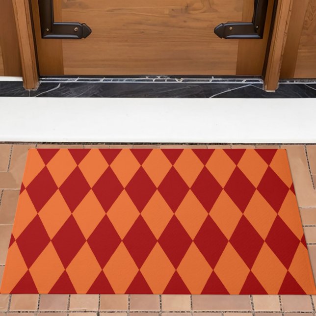 Red and Orange Harlequin Checkered Design  Doormat (Creator Uploaded)