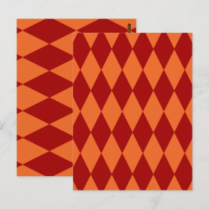 Red and Orange Harlequin Checkered Design  Postcard