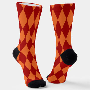 Red and Orange Harlequin Checkered Design  Socks
