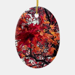 Red and orange leaves ceramic tree decoration