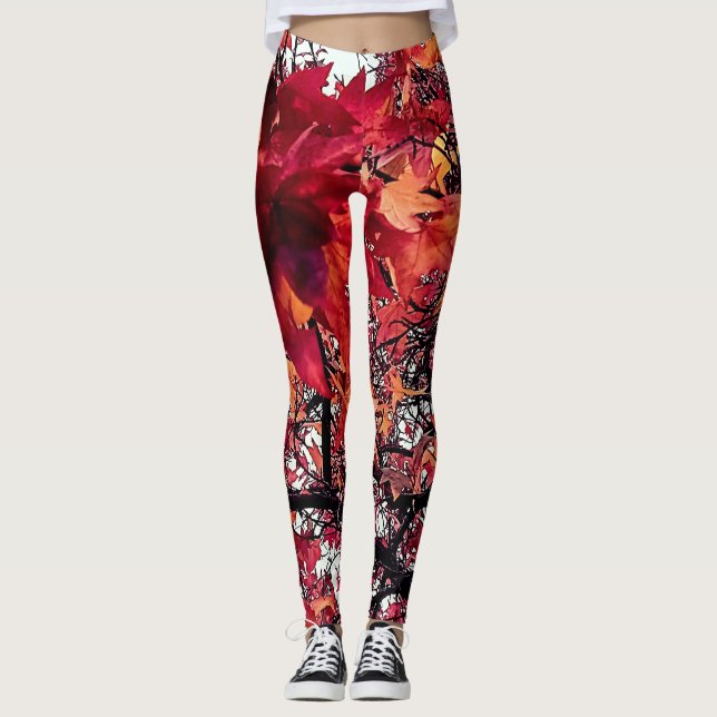 Red and orange leaves  leggings (Front)