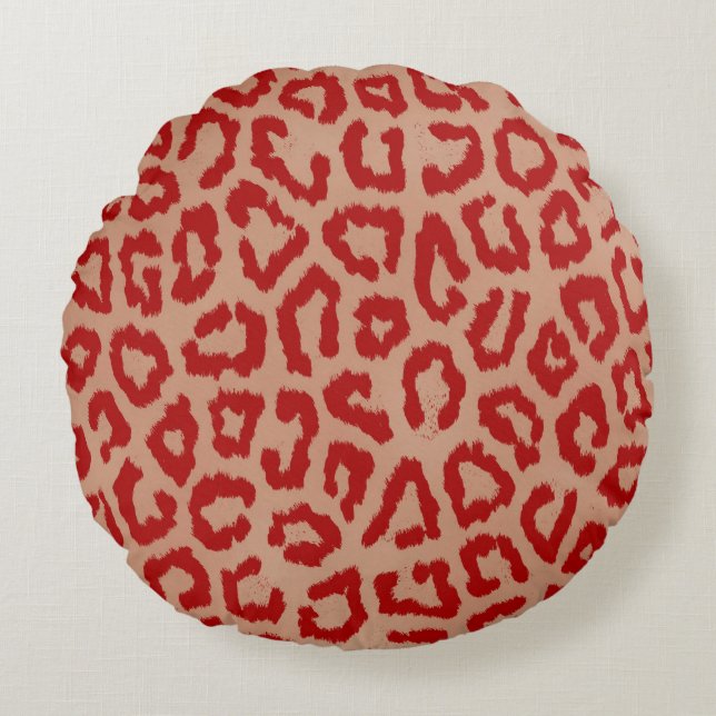 Red and Orange Leopard Round Cushion (Front)