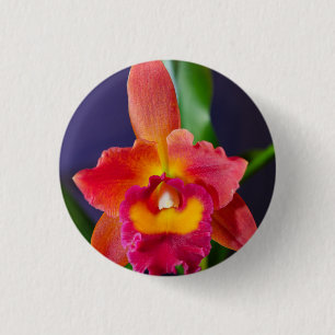 Red and Orange Orchid Pin Button