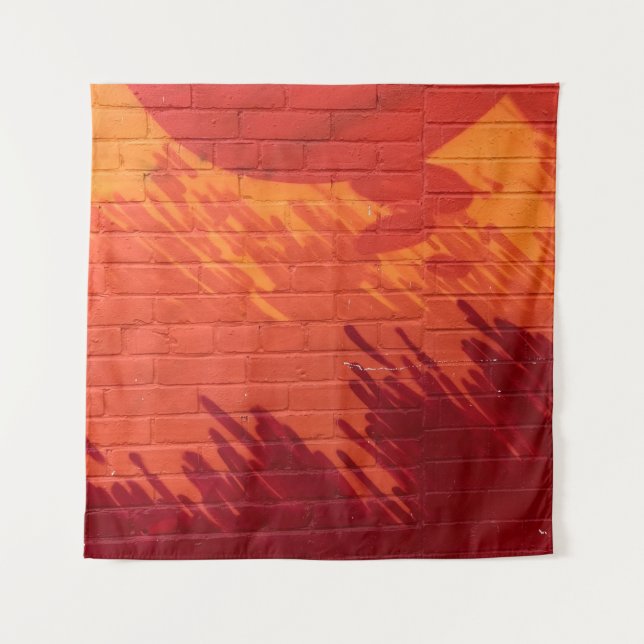Red and orange painted brick wall tapestry (Front)