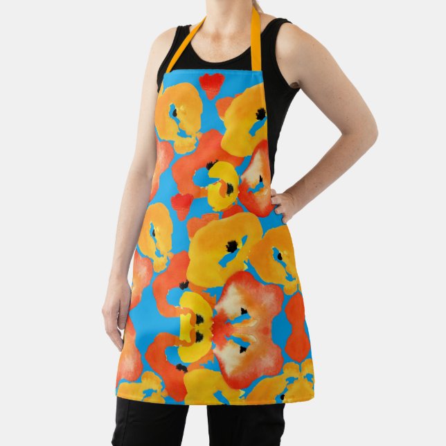 Red and orange poppies floral art apron (Insitu)