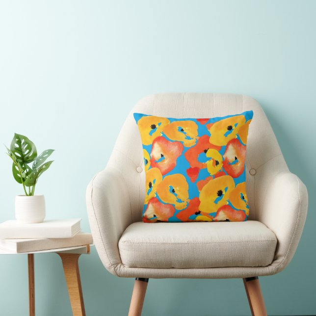 Red and orange poppies floral art cushion (Chair)