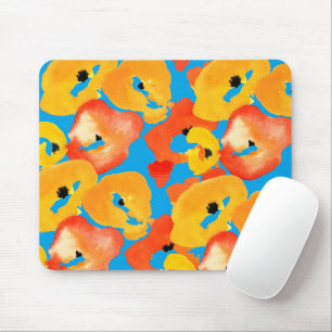 Red and orange poppies floral art mouse mat