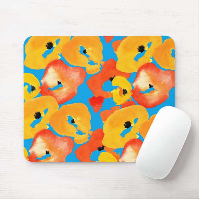 Red and orange poppies floral art mouse mat (With Mouse)
