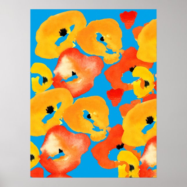 Red and orange poppies floral art poster (Front)