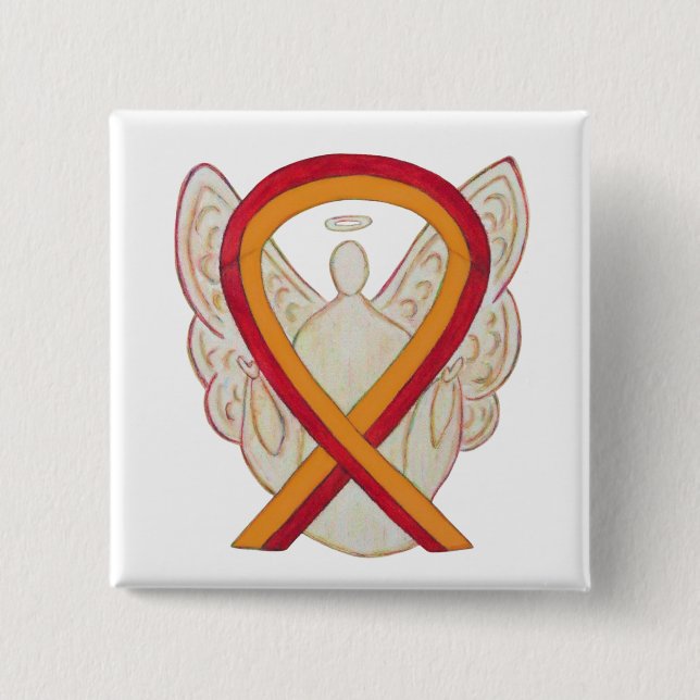 Red and Orange Ribbon Awareness Angel Pin (Front)