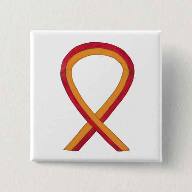 Red and Orange Ribbon Awareness Custom Pin Button (Front)
