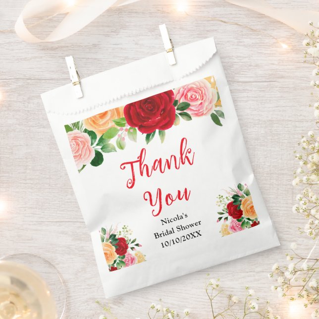 Red and Orange Roses Bridal Shower Thank You Favour Bags (Clipped)