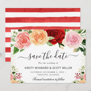 Red and Orange Roses Summer Flowers Wedding Save The Date
