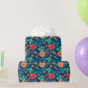 Red and Orange Roses Wedding Wrapping Paper