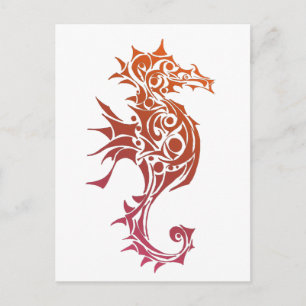 Red and Orange Seahorse Tribal Tattoo Postcard