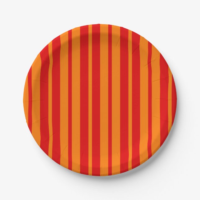Red and Orange Stripes Design  Paper Plate (Front)