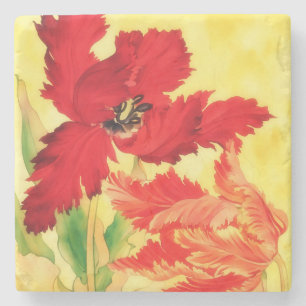 Red and Orange Tulip Vintage Style Floral Art  Stone Coaster