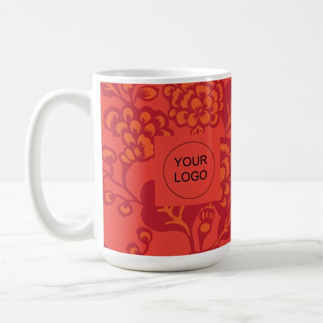 Red and Orange Vibrant and Bold Floral Pattern Coffee Mug (Left)