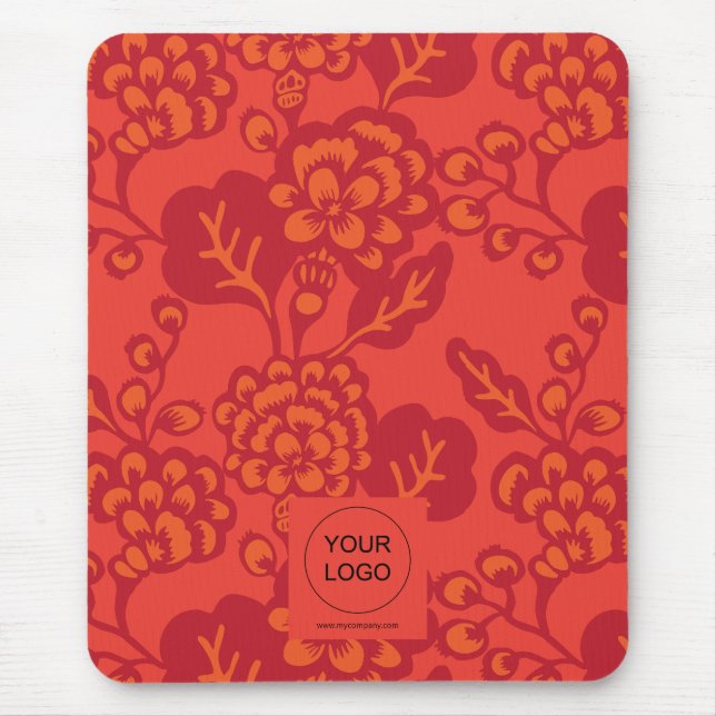 Red and Orange Vibrant and Bold Floral Pattern Mouse Mat (Front)