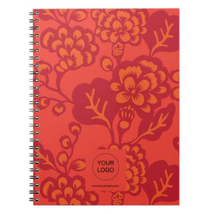 Red and Orange Vibrant and Bold Floral Pattern Notebook