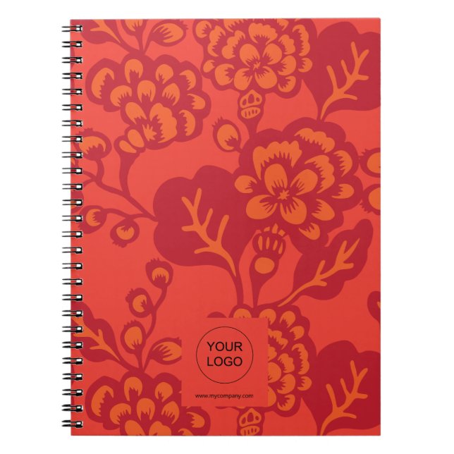 Red and Orange Vibrant and Bold Floral Pattern Notebook (Front)