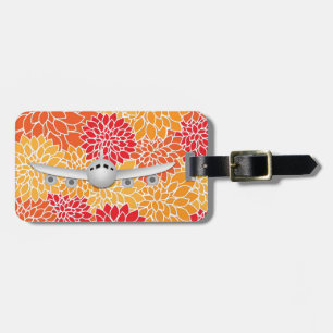 Red and Orange vintage oriental floral aeroplane Luggage Tag