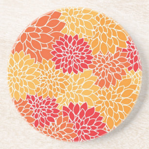 Red and Orange vintage oriental floral design Coaster