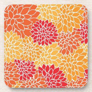 Red and Orange vintage oriental floral design Coaster