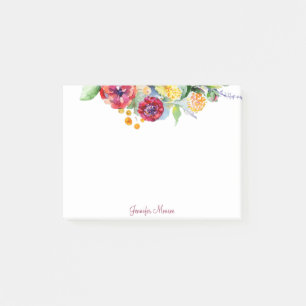 Red and orange watercolor floral personalised post-it notes