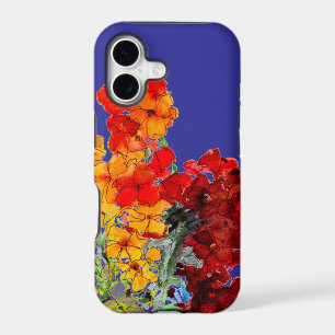 Red and Orange Watercolor Wallflowers on Blue