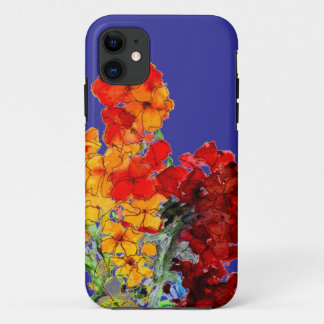 Red and Orange Watercolor Wallflowers on Blue iPhone 11 Case
