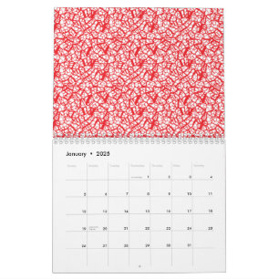 Red and orange wrapping paper with a geometric mot calendar