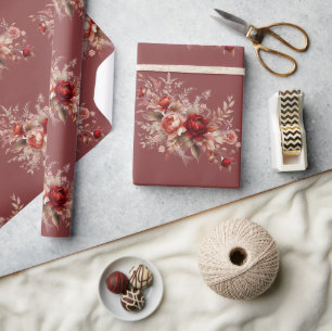 Red and Peach Blush Floral Wrapping Paper