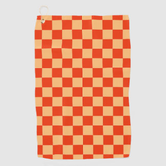 Red and Peach Check Chequered Chequerboard Pattern Golf Towel