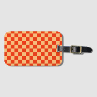 Red and Peach Check Chequered Chequerboard Pattern Luggage Tag