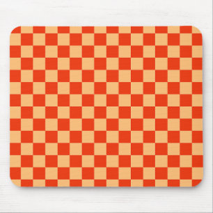 Red and Peach Check Chequered Chequerboard Pattern Mouse Mat