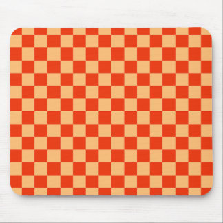 Red and Peach Check Chequered Chequerboard Pattern Mouse Mat